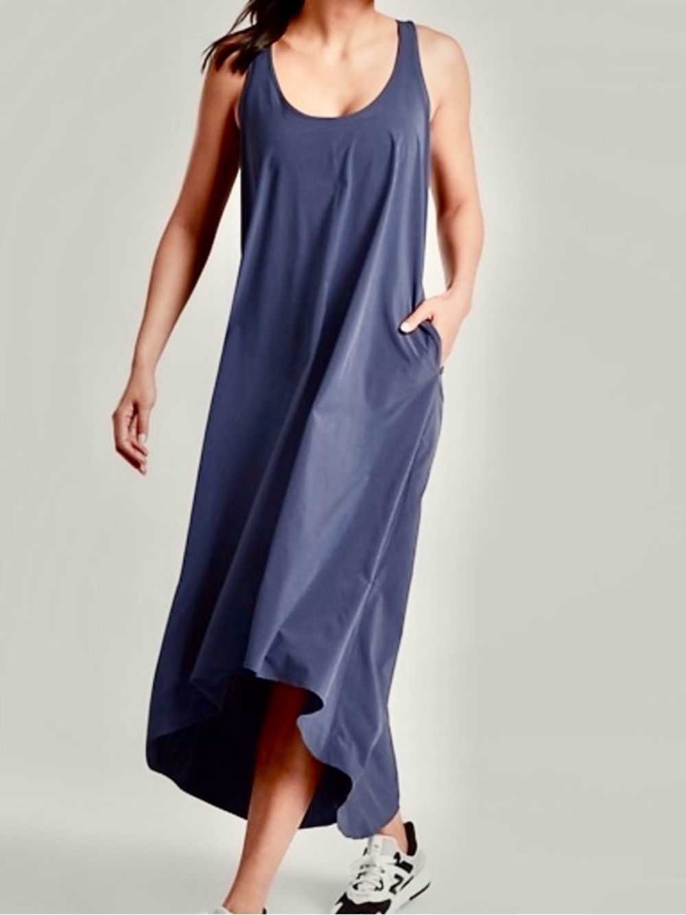 Athleta Presidio Traveler Maxi Dress Navy Blue Racerback Small Petite SP